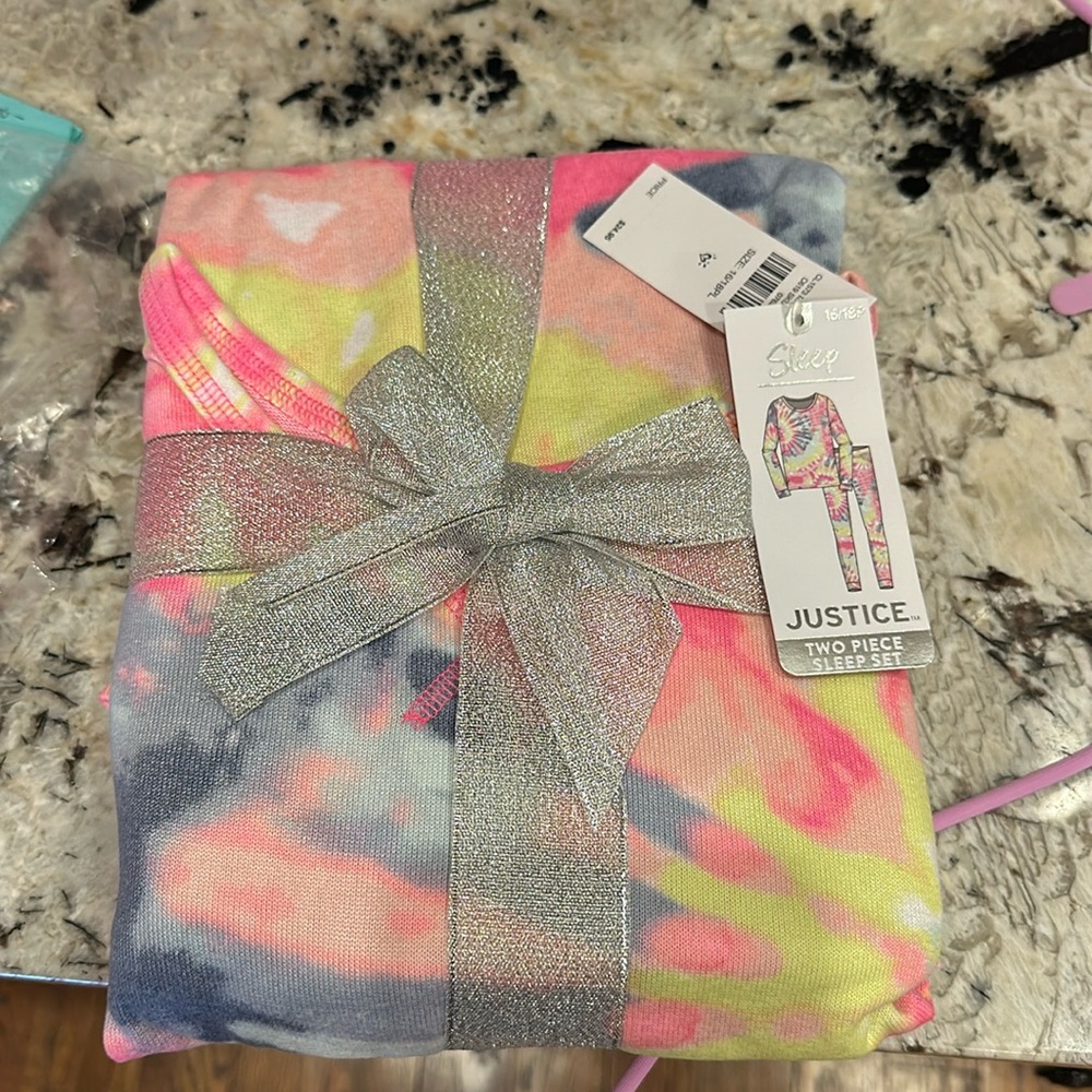 Justice Two-Piece sleep pajamas; tie dye (pink), 16/18plus